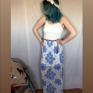 White lace and blue mandala maxi dress